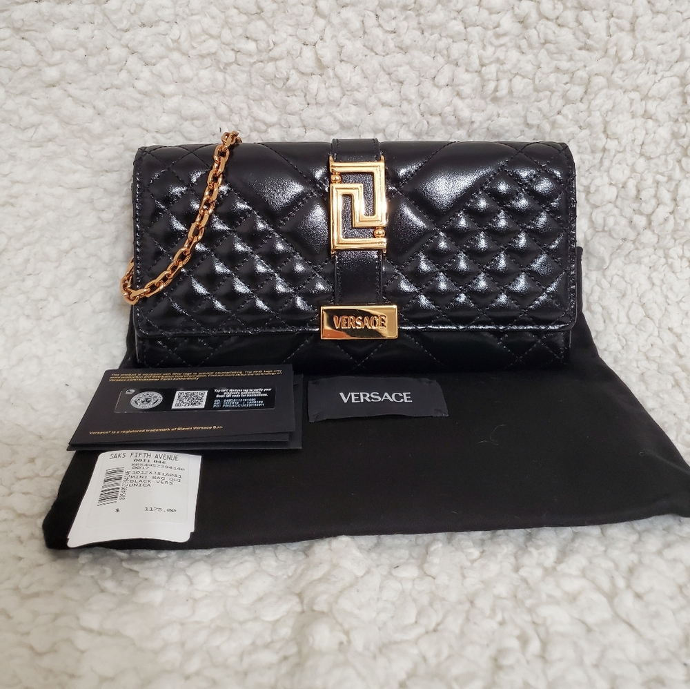 Versace Greca Goddess Mini Quilted Patent Leather Shoulder Bag